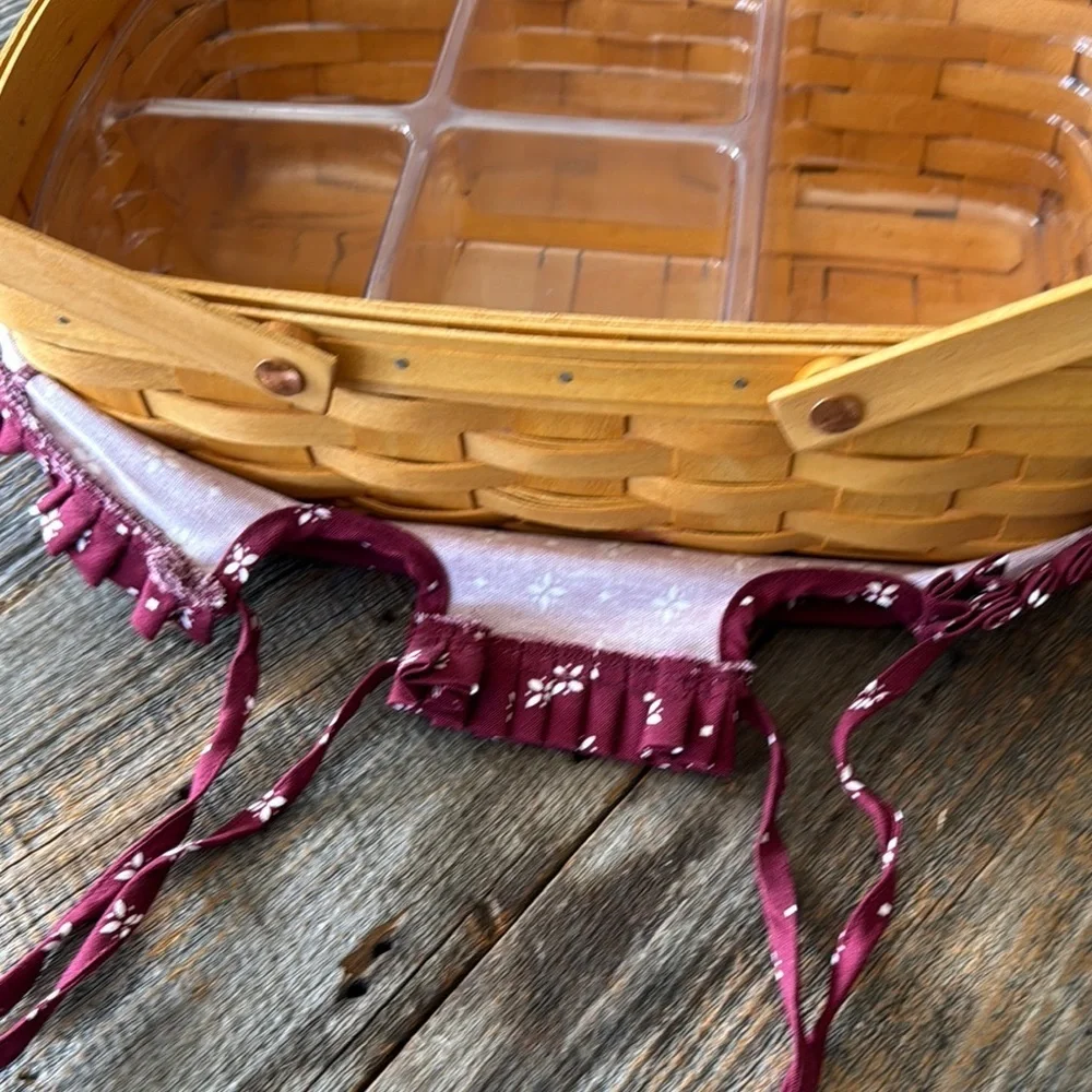 Longaberger Woven Handled Basket with Burgundy Fabric and Insert Liner
